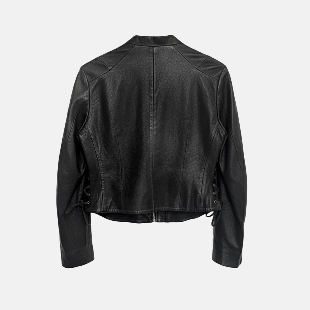 Super Flea Market+AllSaints+Black leather tie side jacket +Brand Archive